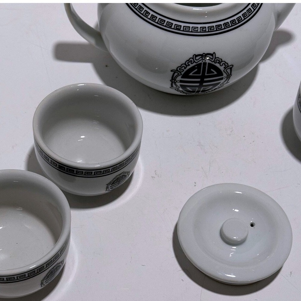 Asian Tea Set Teapot with 2 Cups‎ Oriental Design White Porcelain - Picture 15 of 15